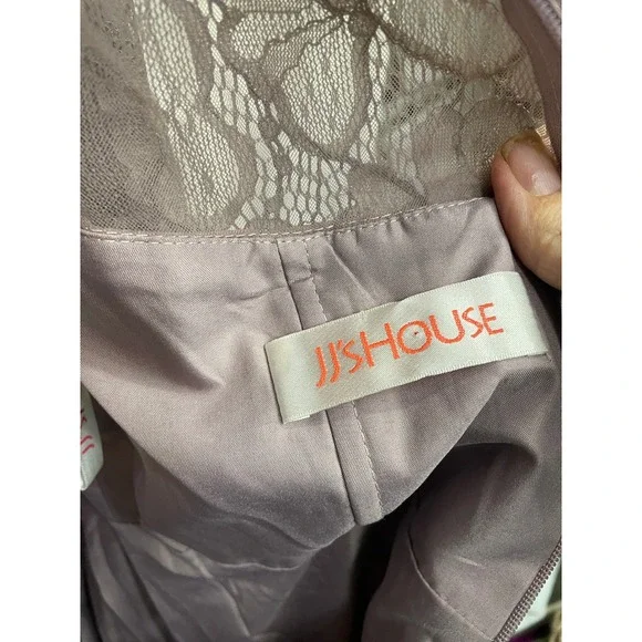 JJ's House dusty Mauve Lace Chiffon Gown with Rhinestone Belt 3/4 Sleeve Dress - Picture 5 of 6